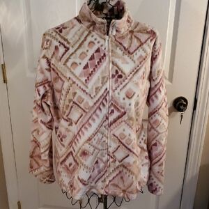 Alfred Dunner Pink and Cream Teddy FLEECE Jacket Cozy Style